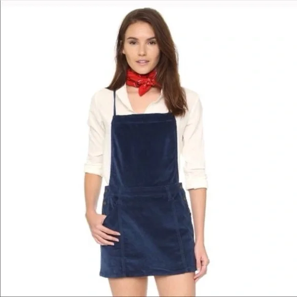 Free People Savannah Overall Navy Velvet Mini Dress 4 - Picture 3 of 7